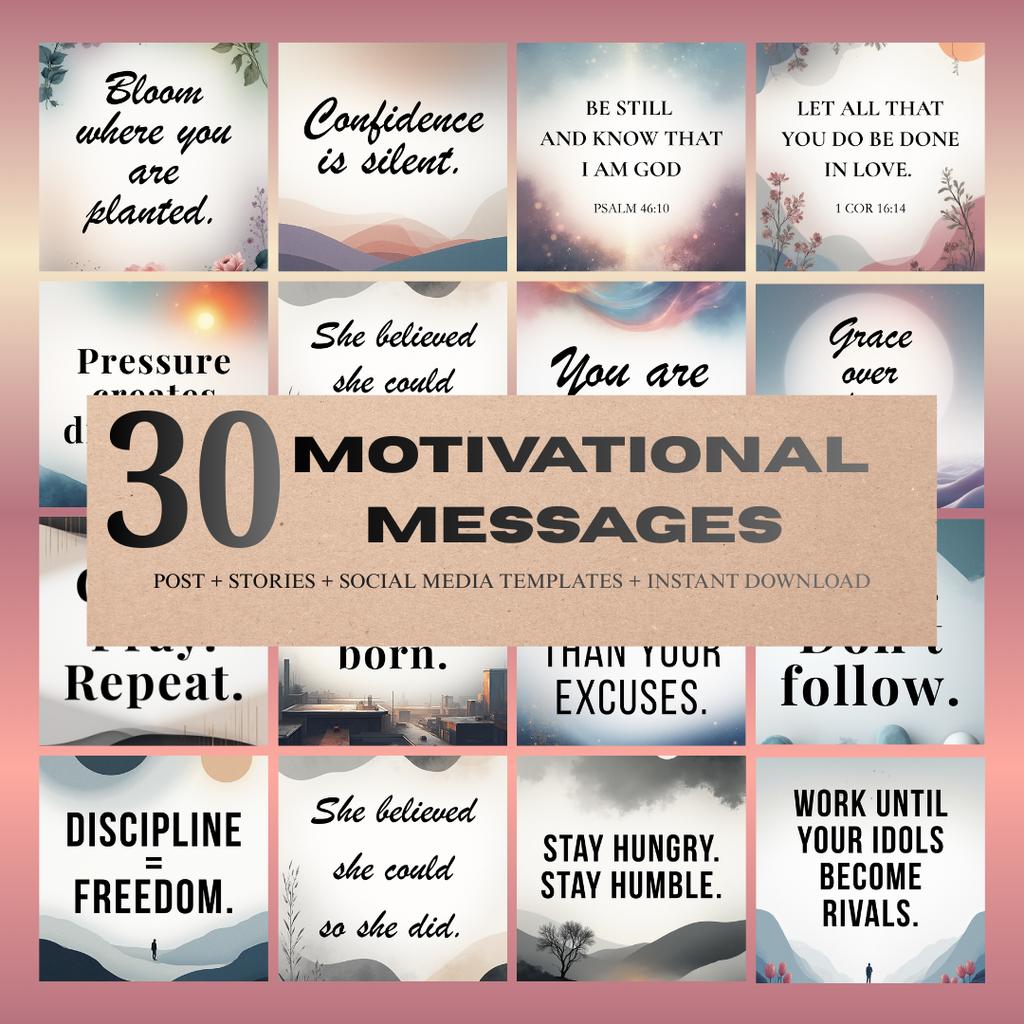 30 Motivational Wall Art Bundle, Manifestation Quotes, Mindset Prints, Success Affirmations, Vision Board Kit Digital, PNG PDF.
