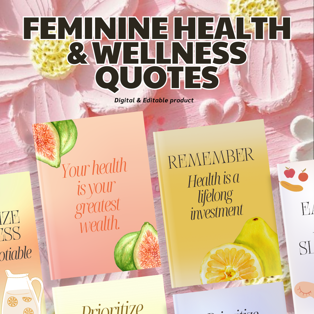 16 Wellness Wall Art Bundle, Feminine Health Quotes, Self Care Prints, Healthy Lifestyle Decor, Body Positivity, PNG, PDF.