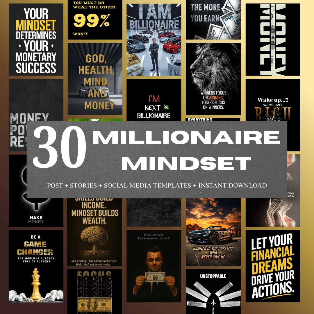 Millionaire Mindset Wall Art, Money Affirmations, Wealth Quotes, Entrepreneur Office Decor, Hustle Motivation