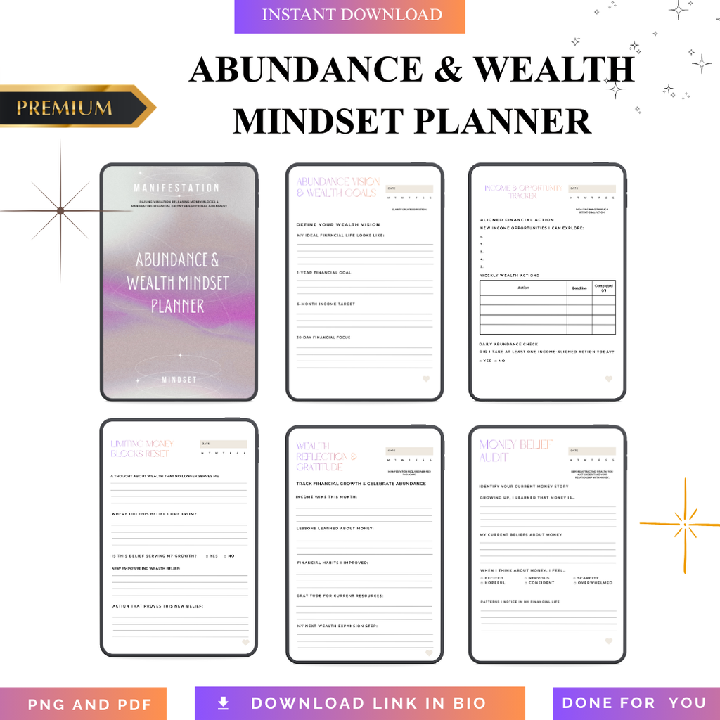 Abundance & Wealth Mindset Planner | Financial Prosperity Success Roadmap Blueprint | Money Abundance Audit System | PDF PNG Manifesting Kit