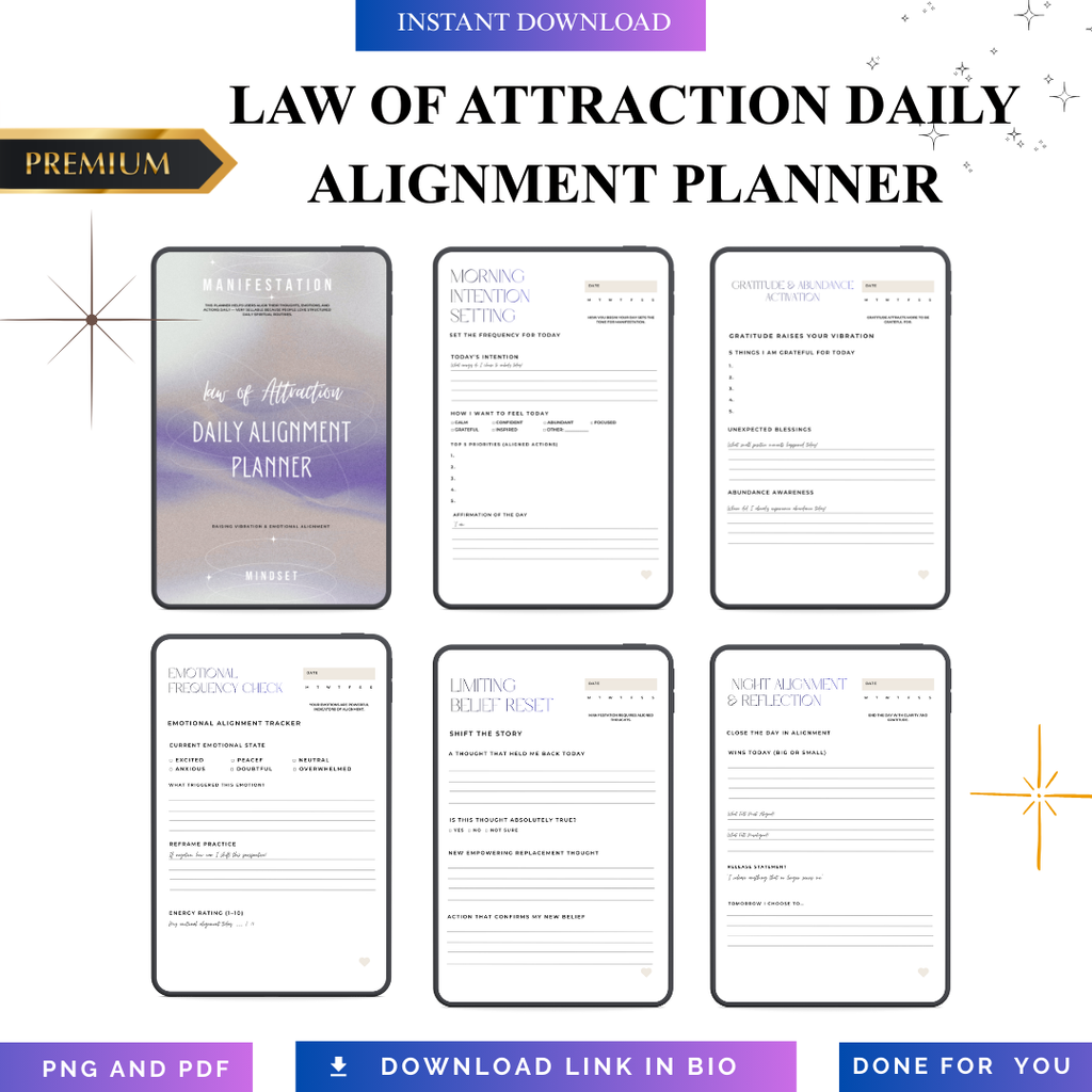 Law of Attraction Daily Alignment Planner | Manifesting Success Roadmap Blueprint | Vibration Audit System | PDF PNG Abundance Goal Kit