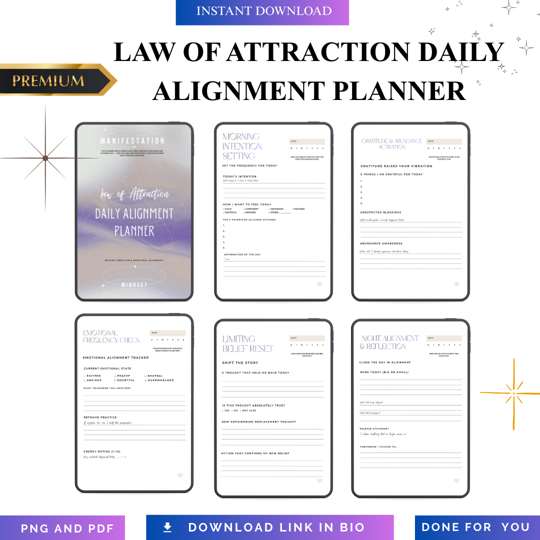 Law of Attraction Daily Alignment Planner | Manifesting Success Roadmap Blueprint | Vibration Audit System | PDF PNG Abundance Goal Kit