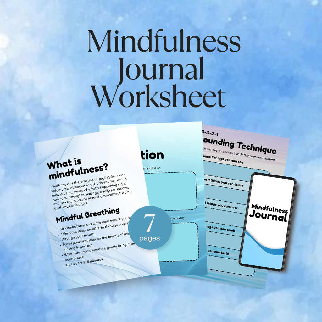 Mindfulness Journal Printable, Grounding Technique, Daily Check In, Mental Health Worksheet, Self Care Planner, PDF, PNG.