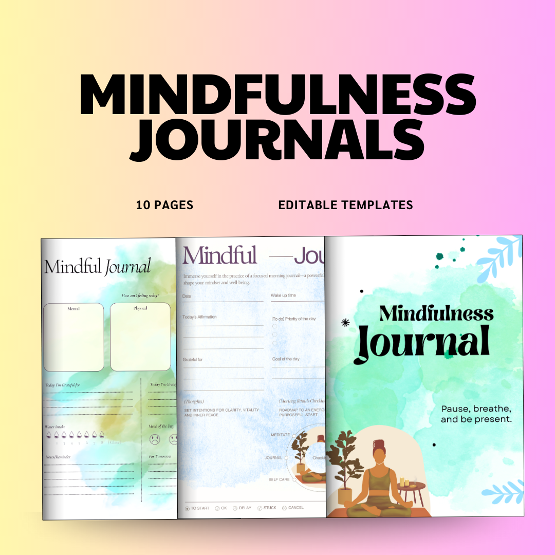 Mindfulness Journal Printable, Daily Planner, Self Care Tracker, Wellness Log, Mood Tracker, PDF, PNG.