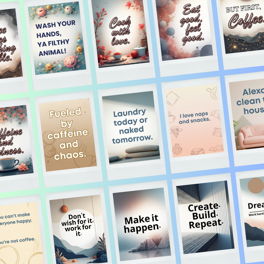 30 Family & Home Wall Art Bundle, Funny Kitchen Quotes, Coffee Station Decor, Minimalist Mindset Prints, PDF PNG.