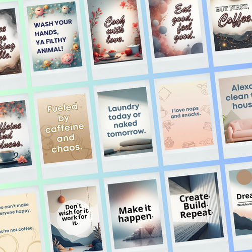 30 Family & Home Wall Art Bundle, Funny Kitchen Quotes, Coffee Station Decor, Minimalist Mindset Prints, PDF PNG.