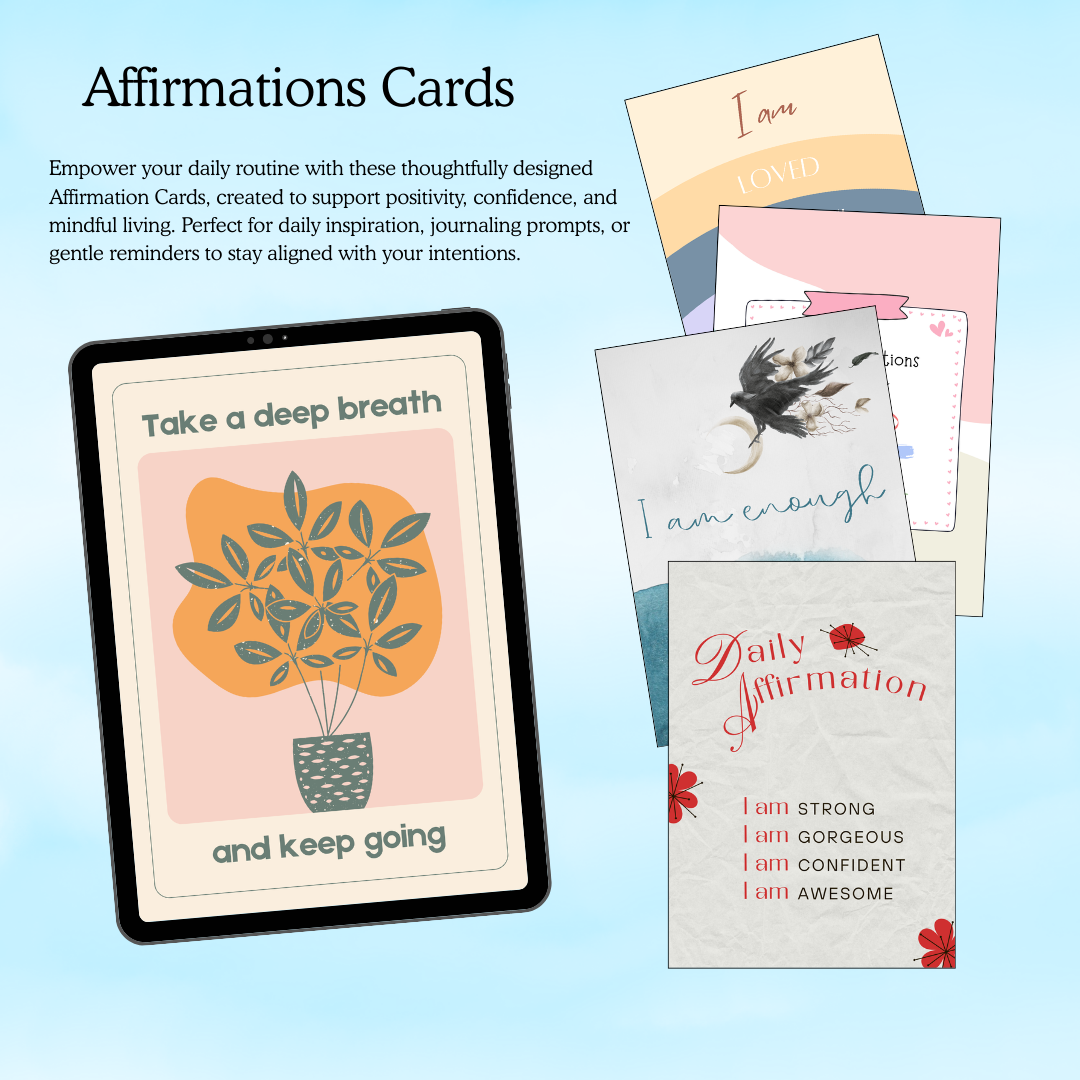 Printable Affirmation Cards, Self Love Deck, Vision Board Prints, PDF, PNG.