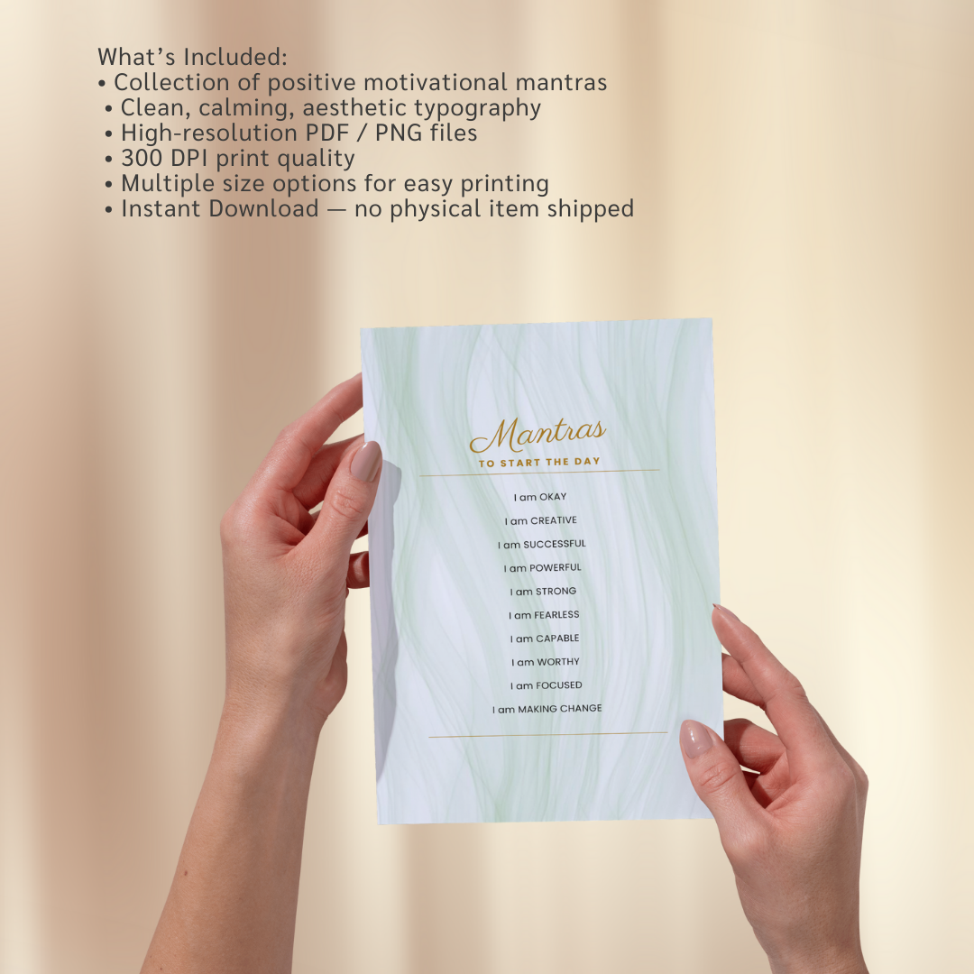 Positive Affirmations Wall Art, Daily Mantras Print, Goal Setting Vision Board, Motivational Quotes, PDF, PNG.