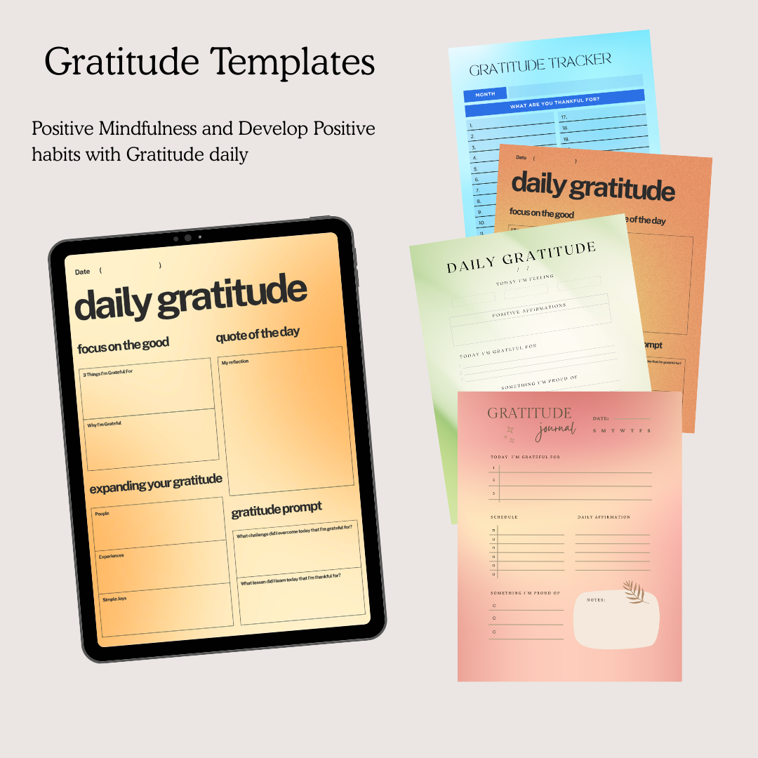 Gratitude Journal Printable, Daily Gratitude Tracker, Mindfulness Log, Self Care Planner, Mental Health Worksheet, PDF, PNG.