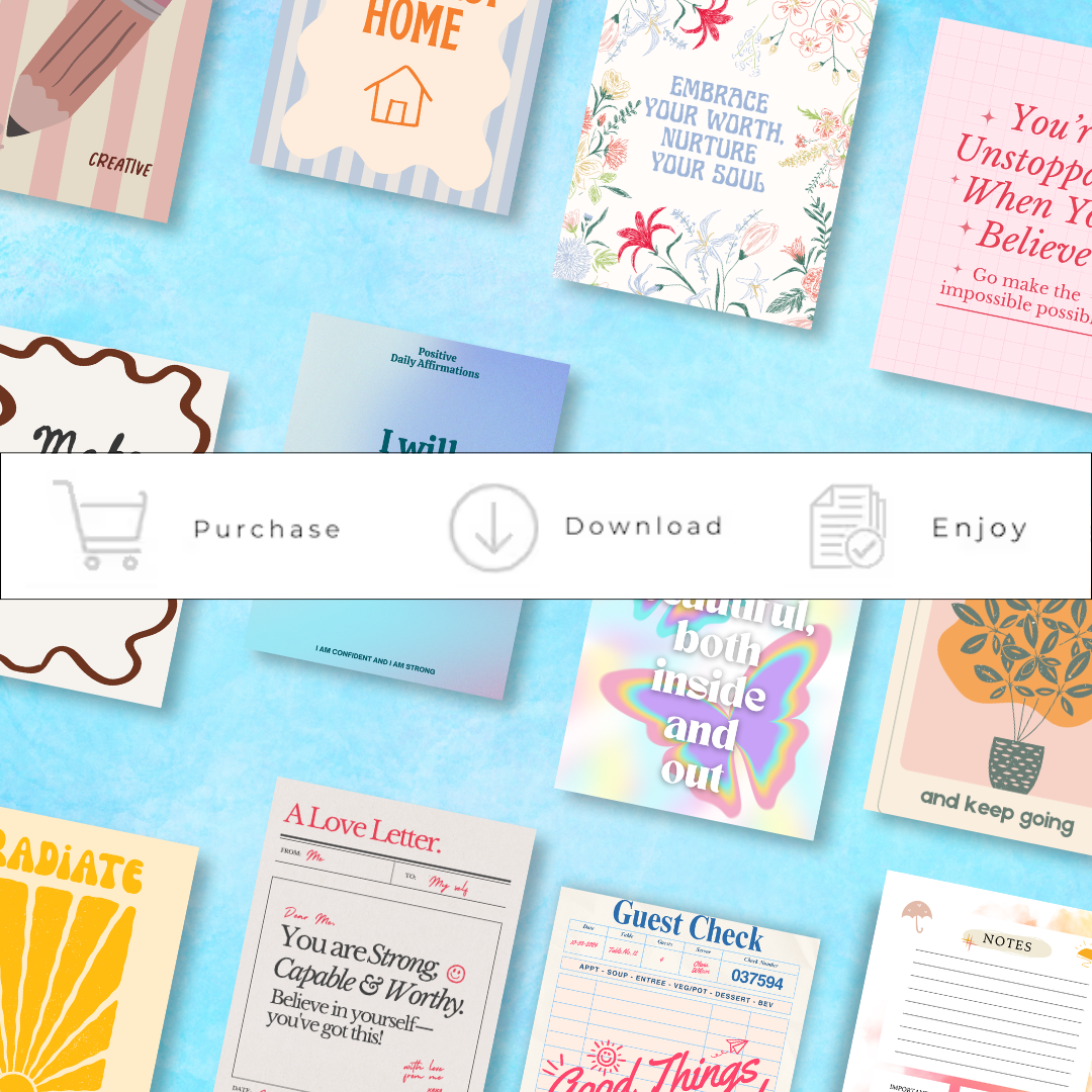 Printable Affirmation Cards, Self Love Deck, Vision Board Prints, PDF, PNG.