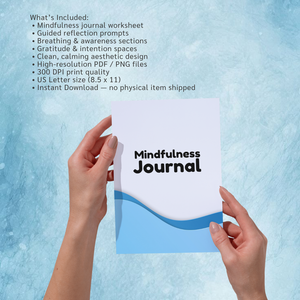 Mindfulness Journal Printable, Grounding Technique, Daily Check In, Mental Health Worksheet, Self Care Planner, PDF, PNG.