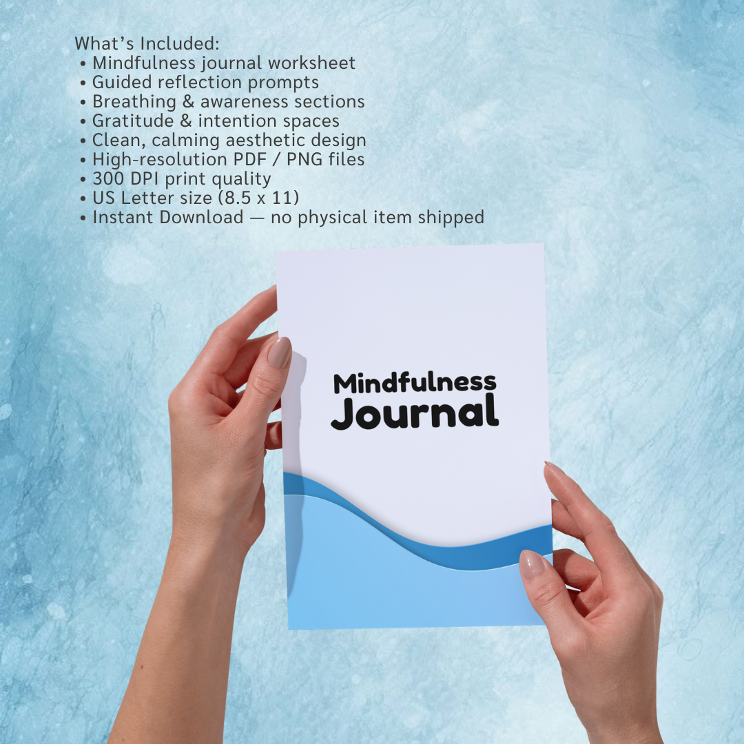 Mindfulness Journal Printable, Grounding Technique, Daily Check In, Mental Health Worksheet, Self Care Planner, PDF, PNG.