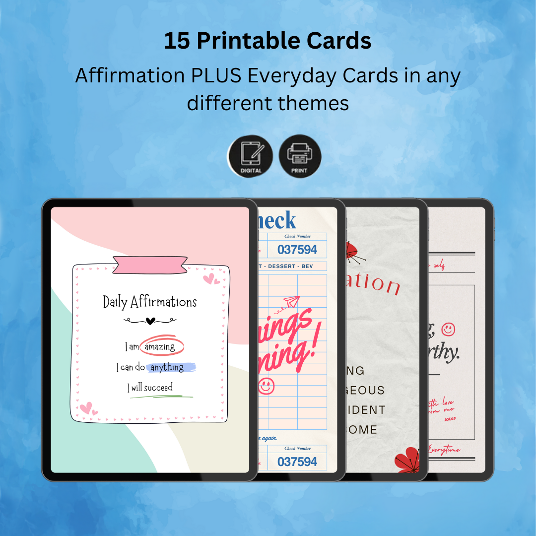 Printable Affirmation Cards, Self Love Deck, Vision Board Prints, PDF, PNG.