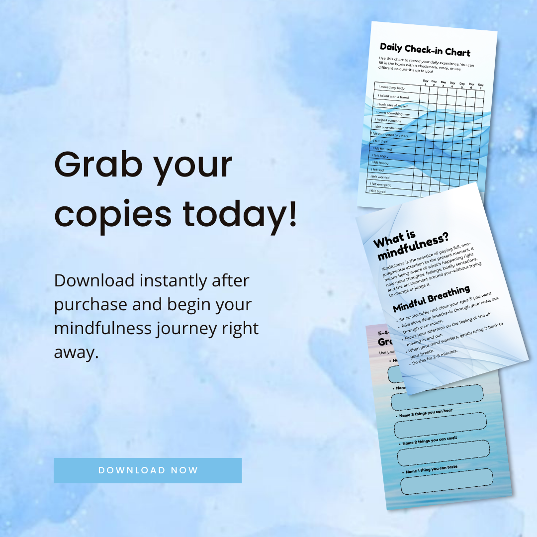 Mindfulness Journal Printable, Grounding Technique, Daily Check In, Mental Health Worksheet, Self Care Planner, PDF, PNG.