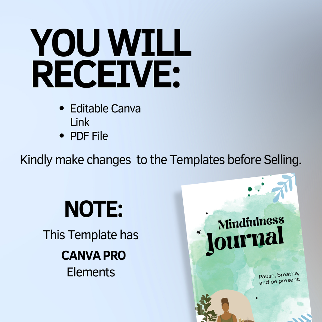 Mindfulness Journal Printable, Daily Planner, Self Care Tracker, Wellness Log, Mood Tracker, PDF, PNG.